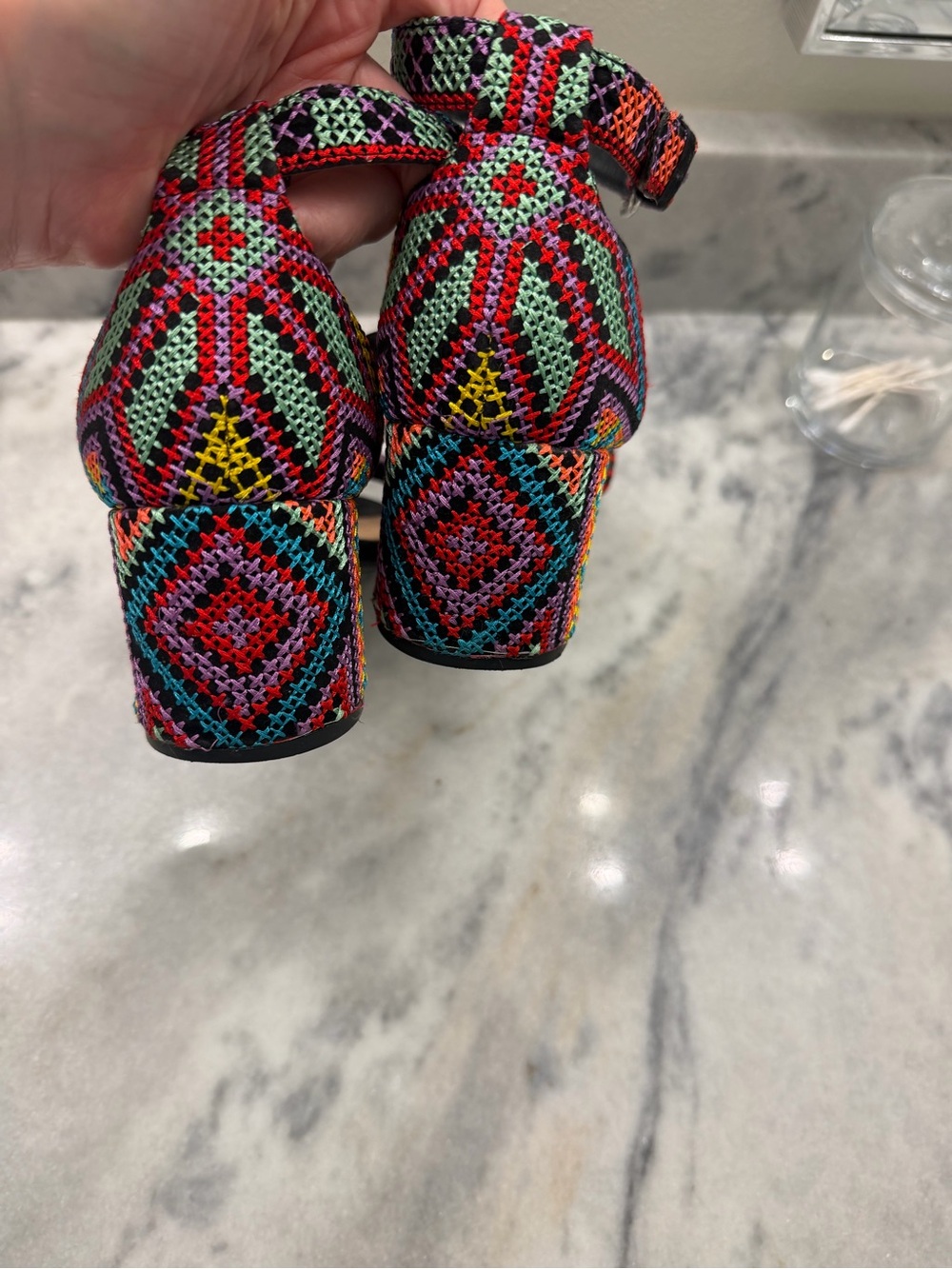 Anthropologie Farylrobin Multicolor embroidered Black Block Heel Sandals - Picture 2 of 5